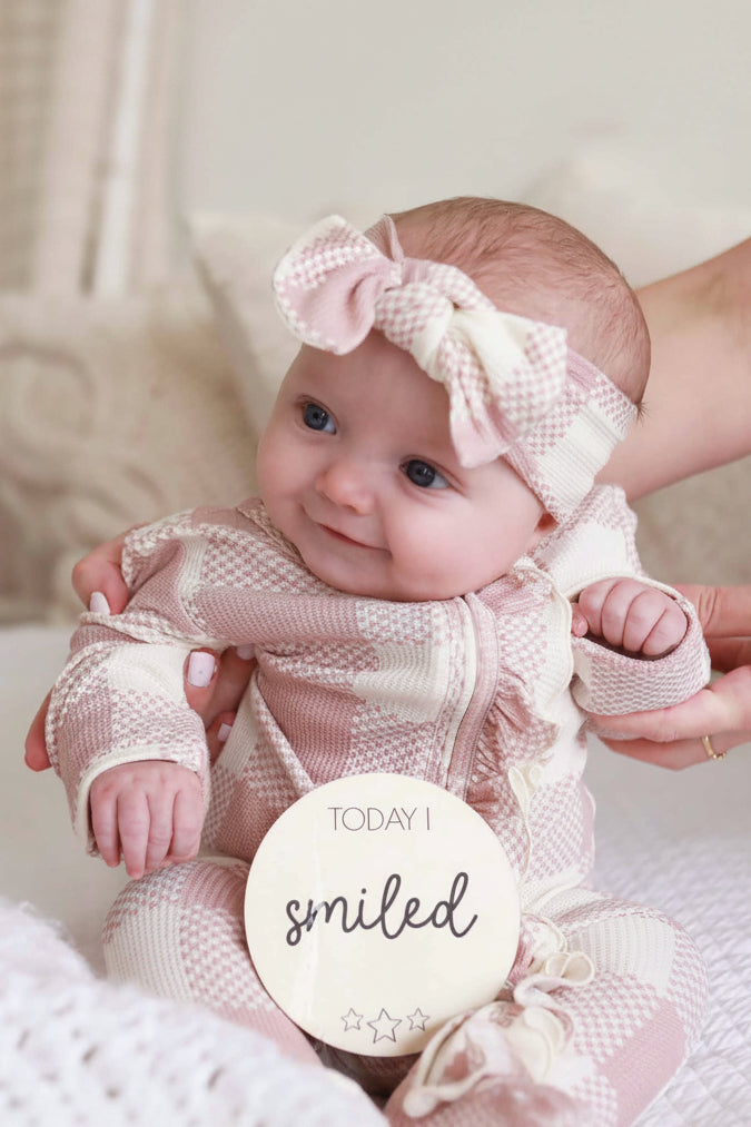 Big Check Bamboo Waffle Knit Large Bow Headwrap | Rosy