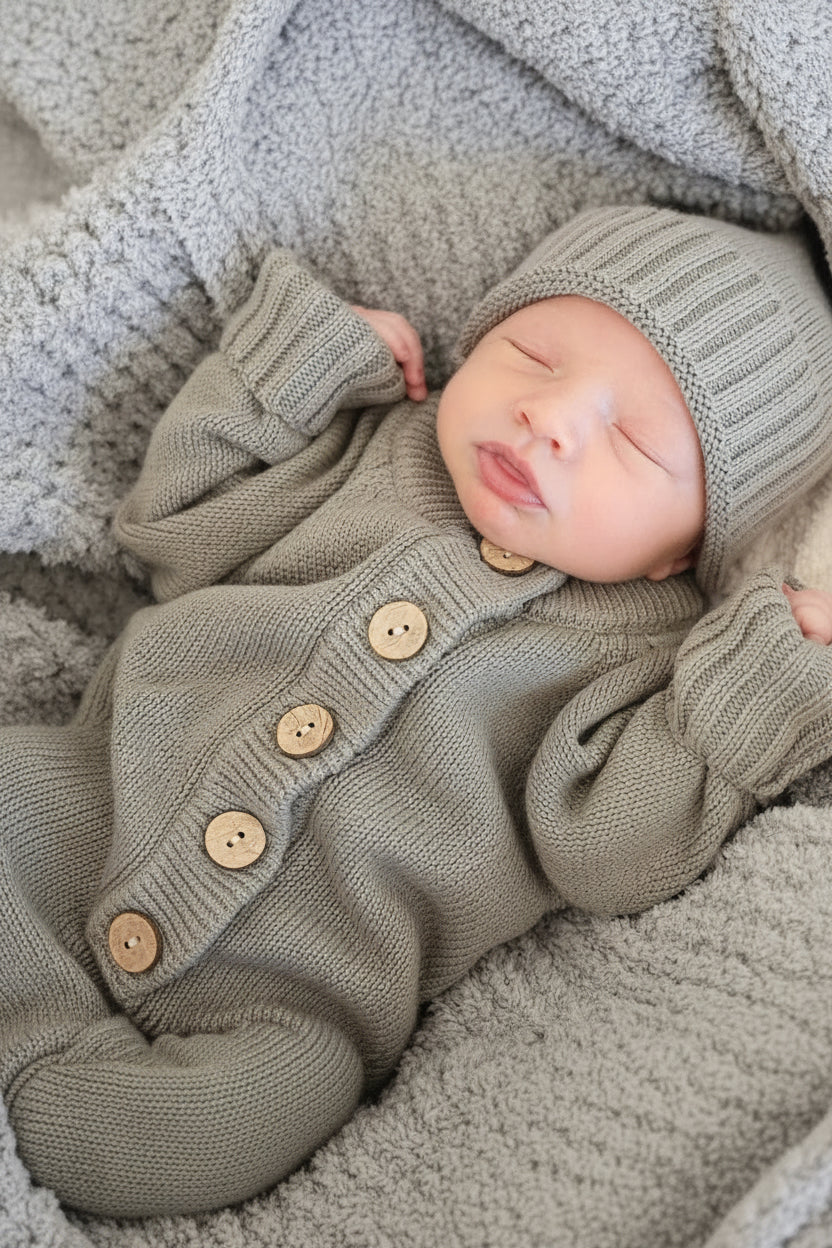 Knit Sweater Button Romper | Smoke