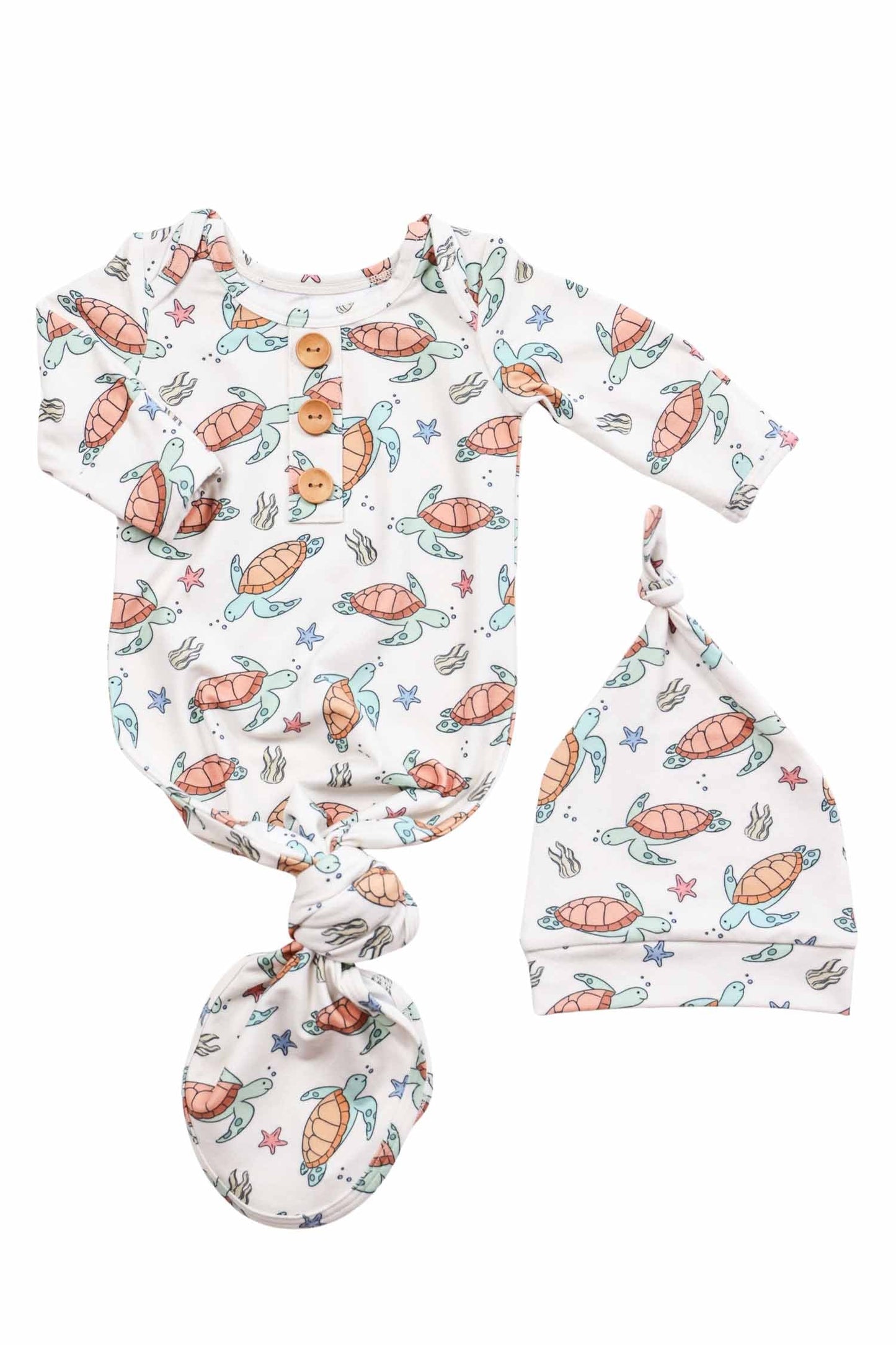 Newborn Baby Knot Gown & Hat Set | Turtley Rad