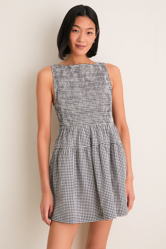Black and Sand Gingham Cosima Mini Nap Dress