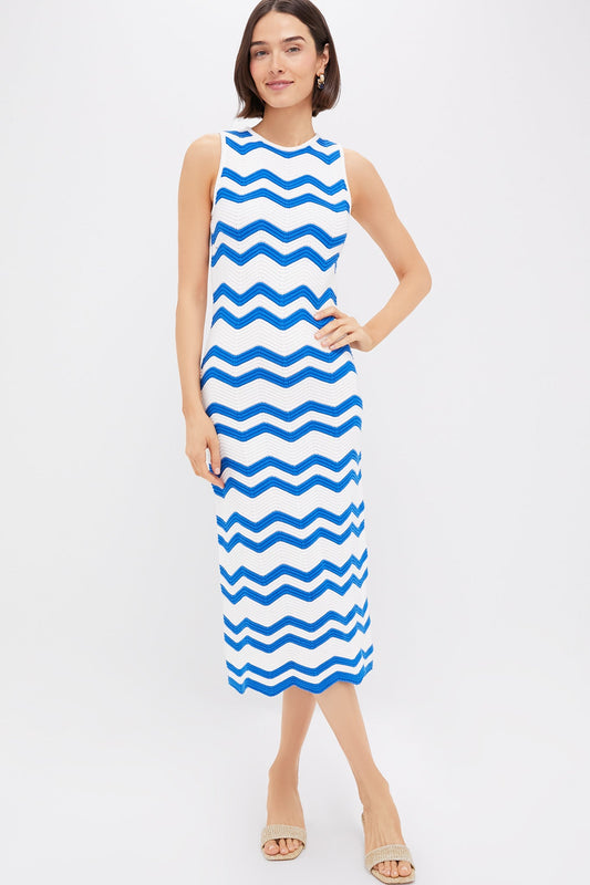 Blue & White Zig-Zag Stripe Mykonos Knit Maxi Dress