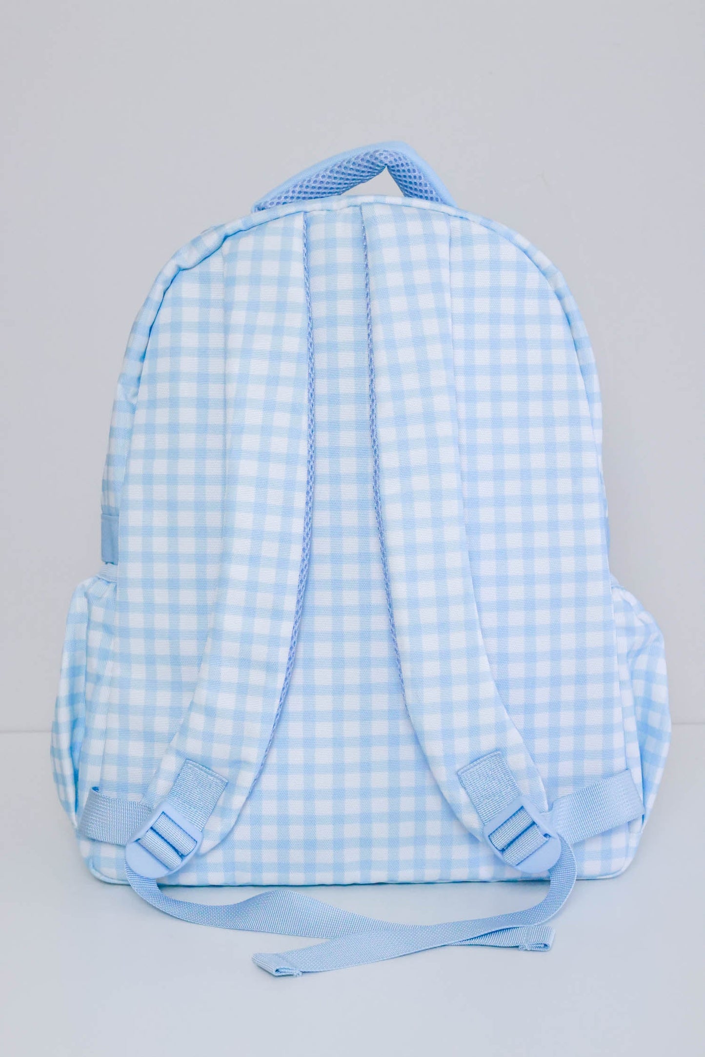 Kids Embroidered Backpack | Blue Gingham
