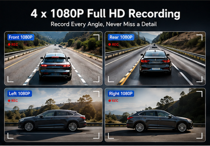4 Channel 360° Dash Cam 1080P Full HD, WiFi, GPS, Night Vision & 24H Parking Monitor