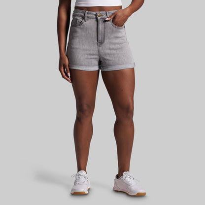 FLEX Stretchy Mom Jean Short (Light Grey Wash)
