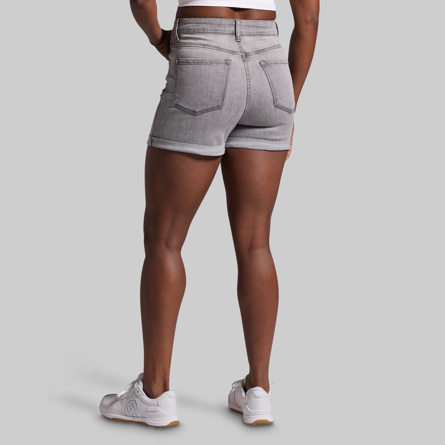 FLEX Stretchy Mom Jean Short (Light Grey Wash)