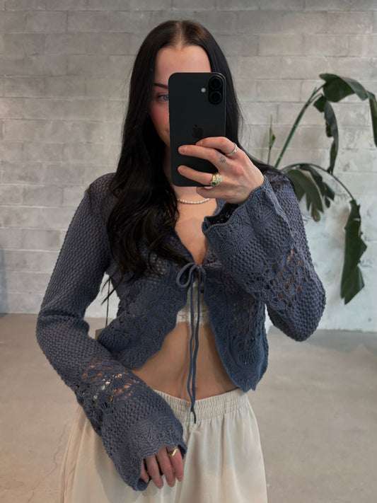 ROOM 34 Tie Front Crochet Cardigan