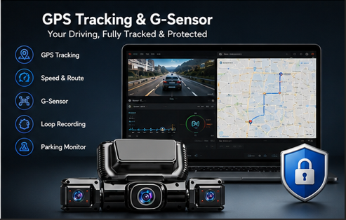 4 Channel 360° Dash Cam 1080P Full HD, WiFi, GPS, Night Vision & 24H Parking Monitor