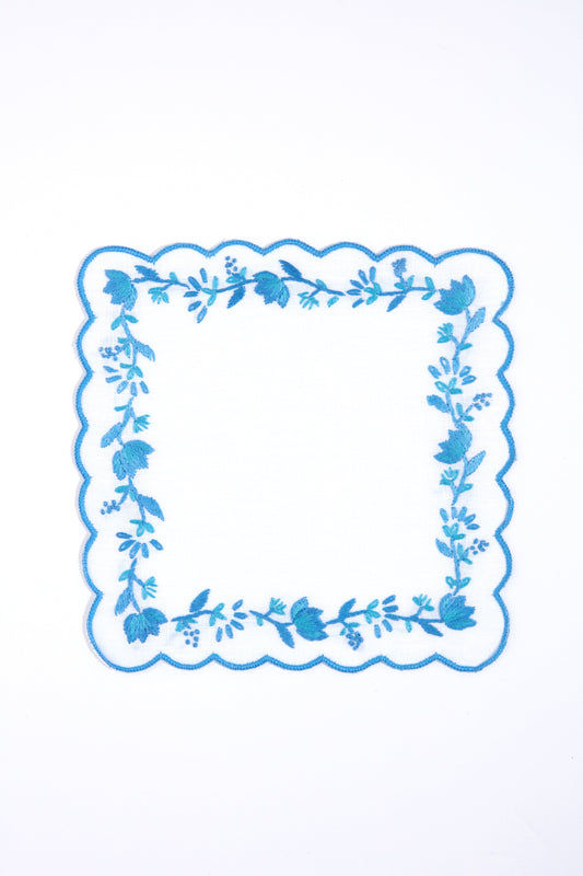 Blue and White Floral Cocktail Napkins Set of 4