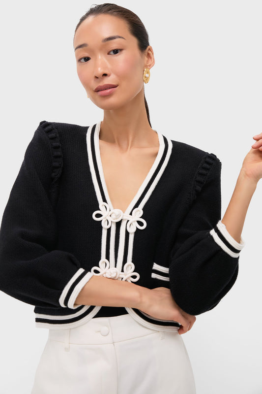 Black and Ivory Kaito Contrast Trim Crop Cardi