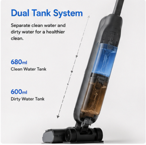 3 in 1 Cordless Wet Dry Vacuum Mop with Self Cleaning & Dual Tanks
