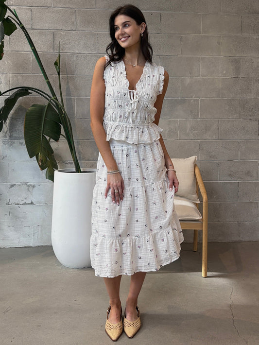 DEX Smocked Tie Front Top