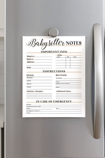 Babysitter Notes - Free Digital Download