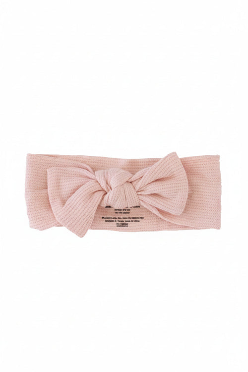 Lovely Pink Bamboo Waffle Knit Large Bow Headwrap