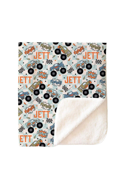 Big Wheelin' Personalized Kids Blanket