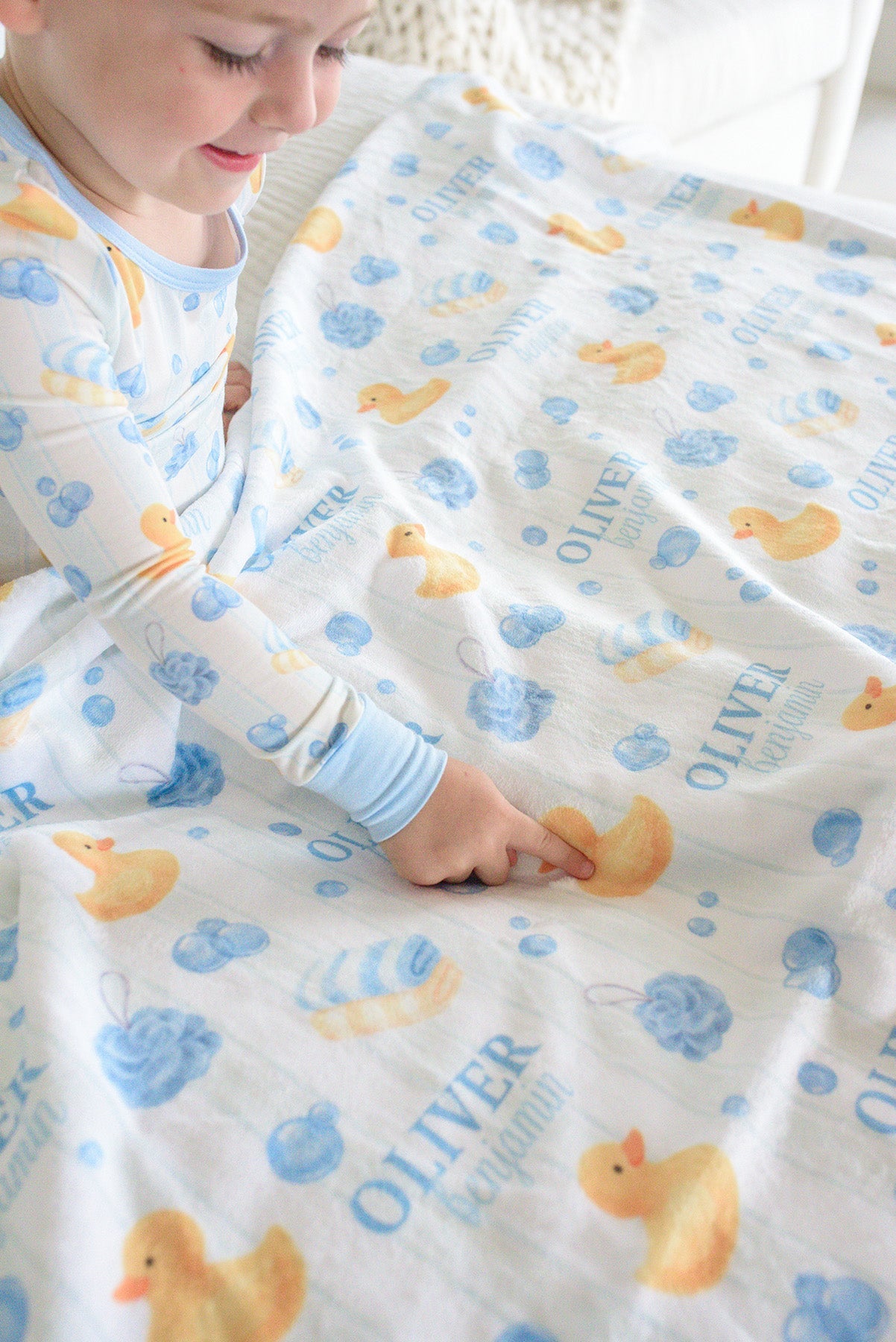 Personalized Kids Blanket | Bubble Duckies Blue