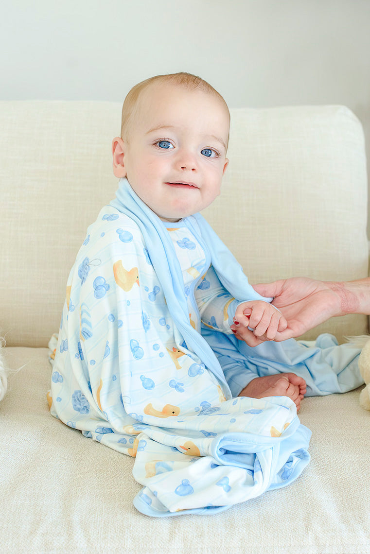 Convertible Bamboo Zip Romper | Bubble Duckies Blue