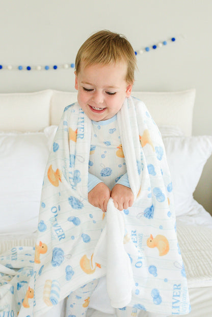 Personalized Kids Blanket | Bubble Duckies Blue