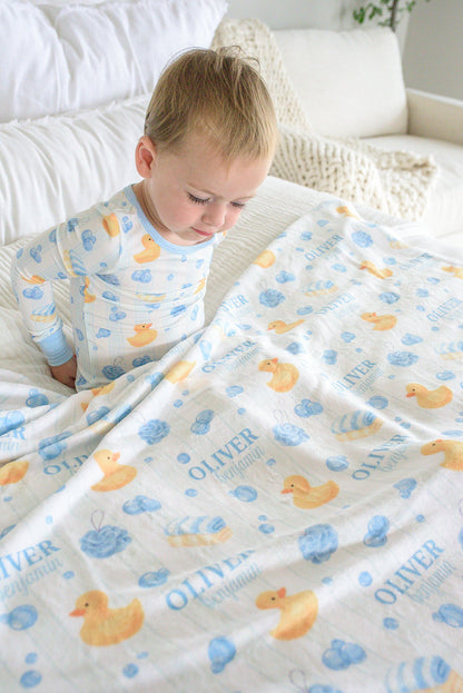 Personalized Kids Blanket | Bubble Duckies Blue
