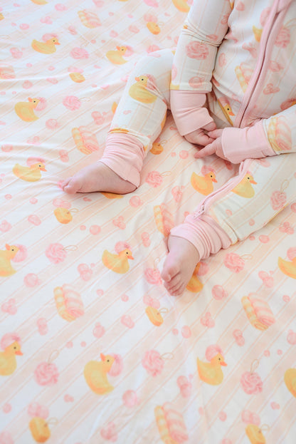 Double Sided Bamboo Blanket | Bubble Duckies Pink
