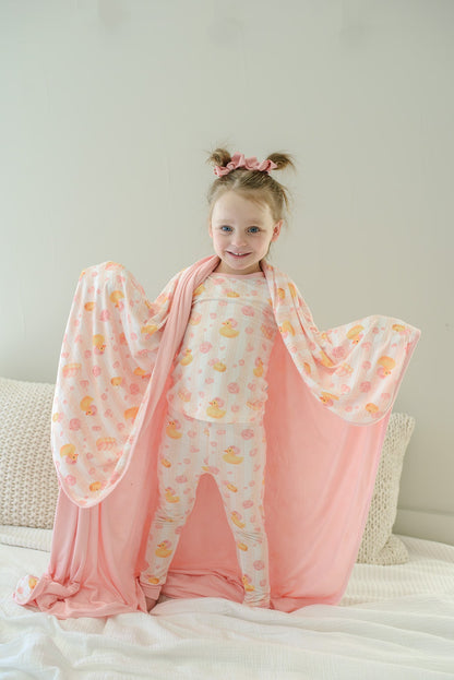 Double Sided Bamboo Blanket | Bubble Duckies Pink