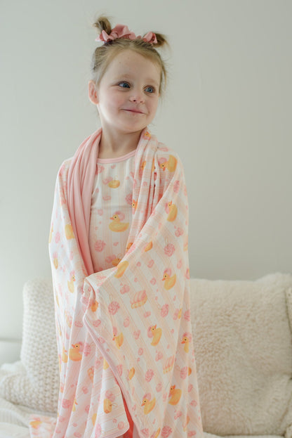 Double Sided Bamboo Blanket | Bubble Duckies Pink