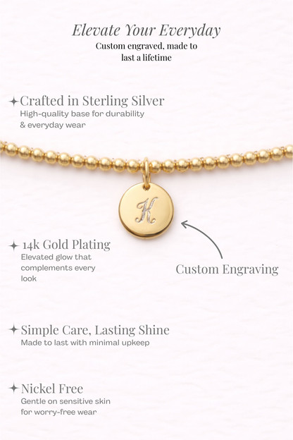 Engraved Circle Charm Beaded Bracelet