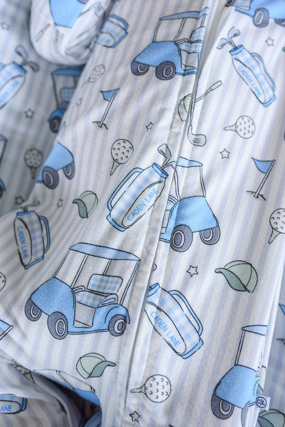 Bamboo Zipper Footie | Caddie Crew Blue