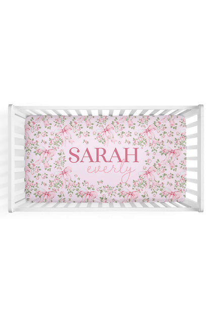 Bows in Bloom Personalized Crib Sheet