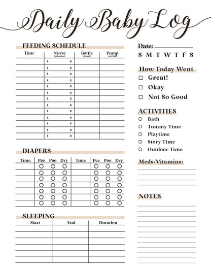 Daily Baby Log - Free Digital Download