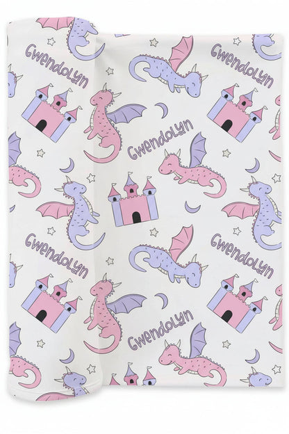 Dragon Adventure Personalized Swaddle Blanket | Pink