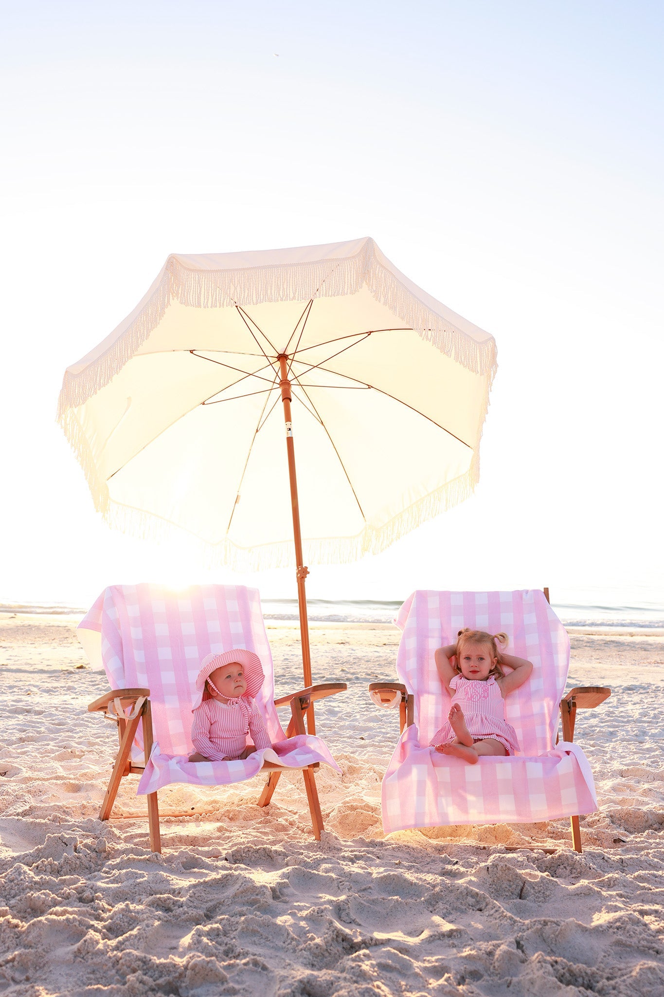 Personalized Kids Beach Towel | Seersucker Dusty Pink