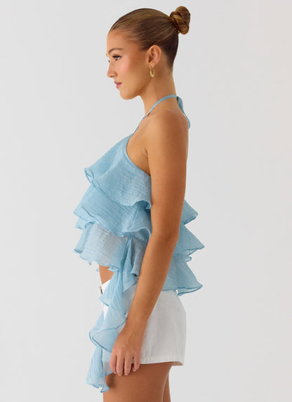Inna Frill Halter Top - Aqua