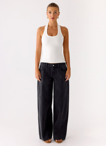 Johnny Low Rise Wide Leg Denim Jeans - Grey Charcoal