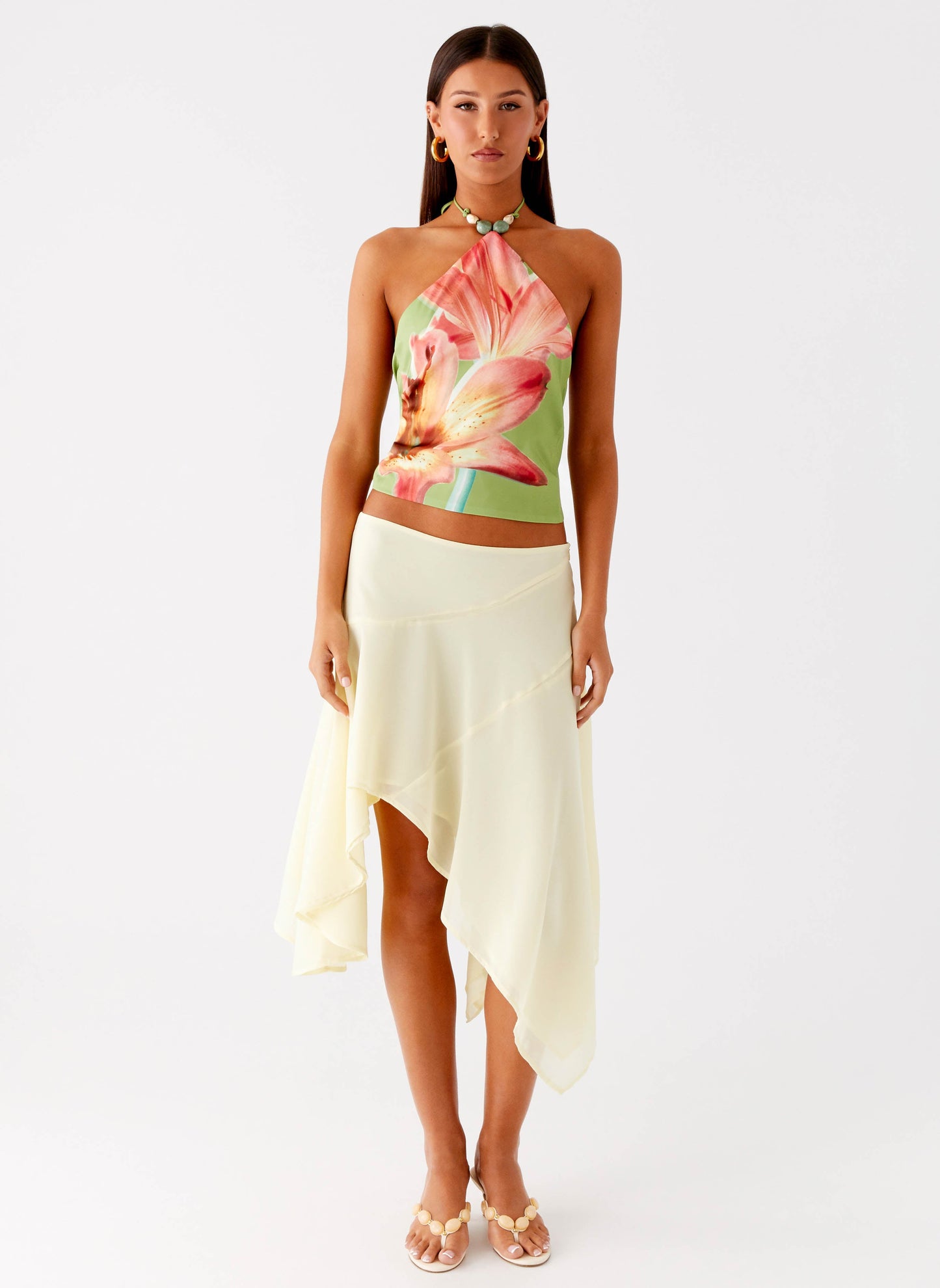 Loreta Beaded Tie Back Top - Jungle Floral