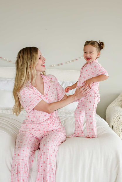 Girls' Two Piece Bamboo Flare Lounge Set | Primrose Plaid