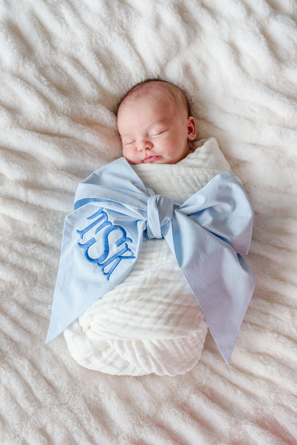 Personalized Newborn Bow Sash | Light Dusty Blue