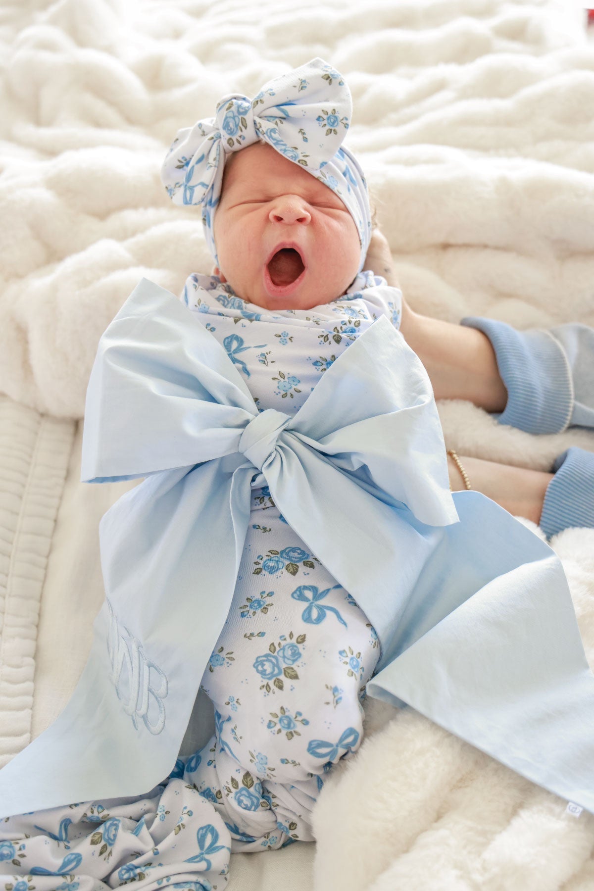 Personalized Newborn Bow Sash | Light Dusty Blue