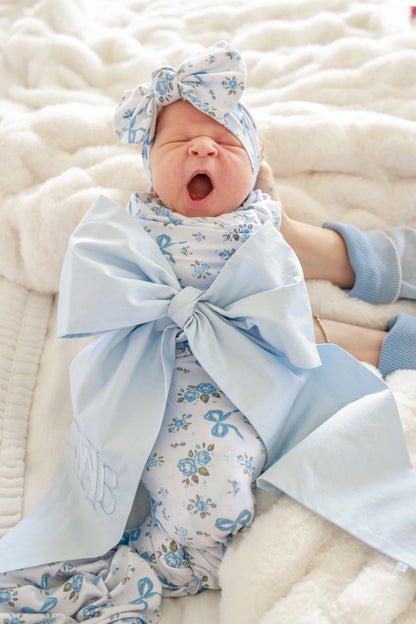 Personalized Newborn Bow Sash | Light Dusty Blue