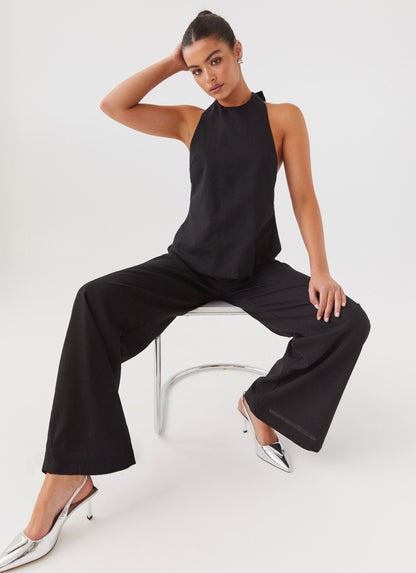 Heatwave Linen Wide Leg Pants - Black