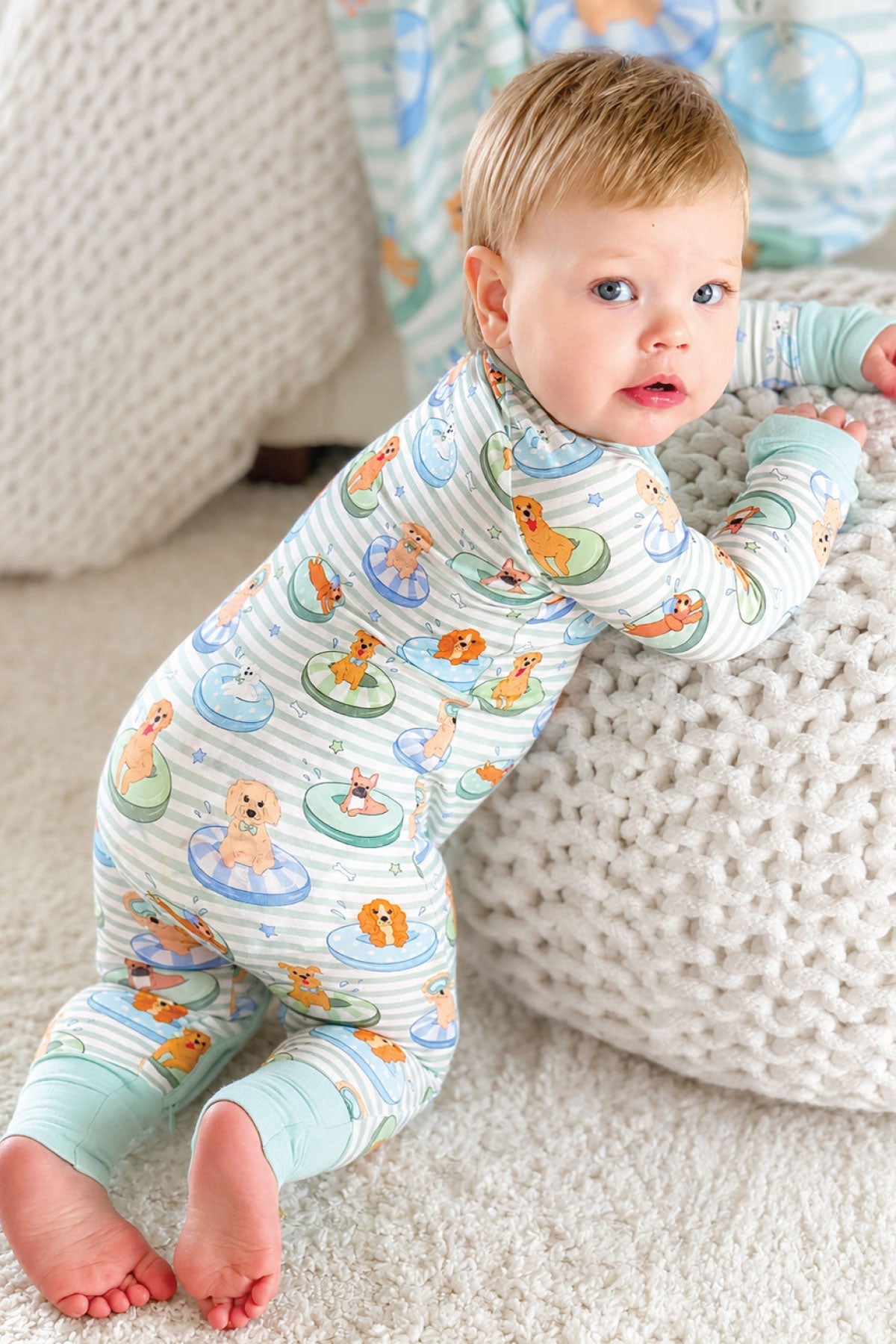 Convertible Bamboo Zip Romper | Poolside Pups Blue