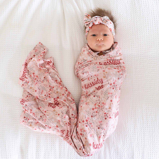 Autumn Blooms Personalized Swaddle Blanket
