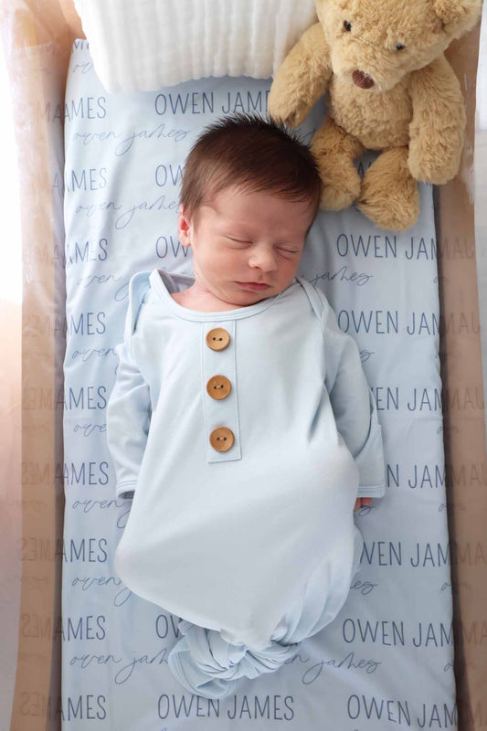 Baby Blue Newborn Baby Knot Gown & Hat Set
