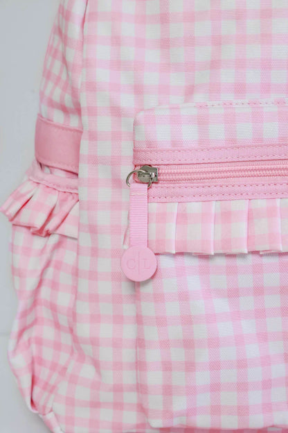 Kids Embroidered Ruffle Backpack | Pink Gingham