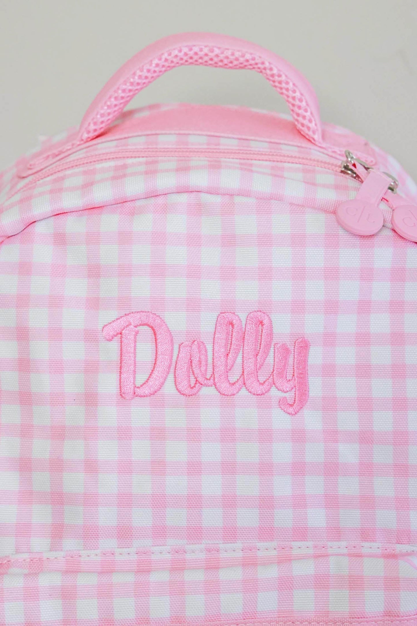 Kids Embroidered Ruffle Backpack | Pink Gingham