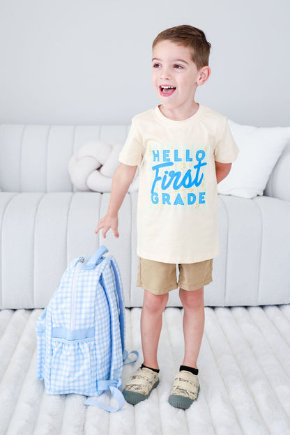 Kids Embroidered Backpack | Blue Gingham