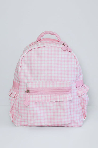 Kids Embroidered Ruffle Backpack | Pink Gingham