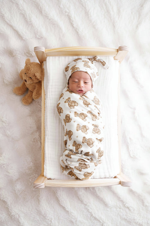 Beary Sweet Bamboo Waffle Oversized Swaddle Blanket