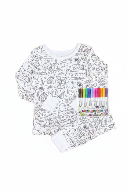 Colorable Two Piece Pajama Set | Birthday Celebration