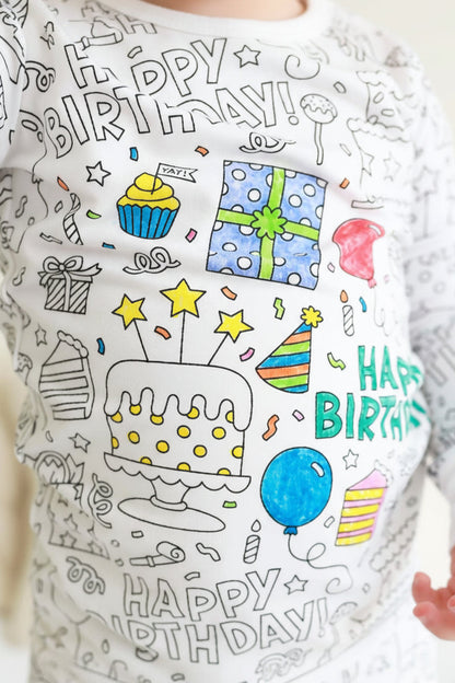 Colorable Two Piece Pajama Set | Birthday Celebration