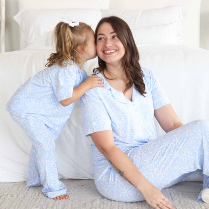 Girl's Two Piece Flare Lounge Set | Blue-tiful Bows
